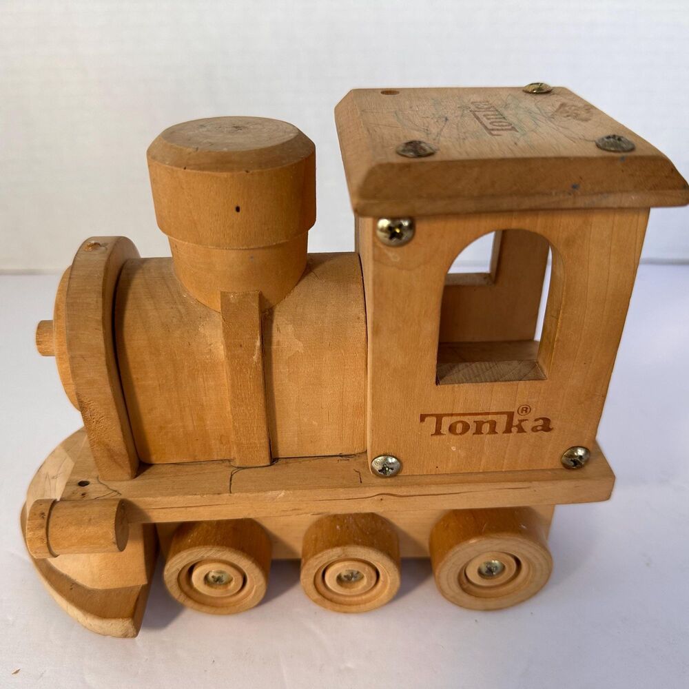 Vintage Tonka Wooden Toy Push Train Engine - 5 3/5” x 7 3/4” x 3 3/4” READ